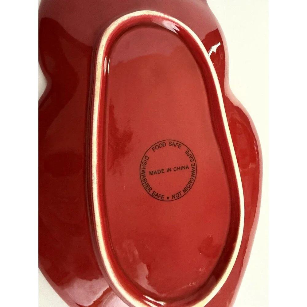 Owl Red Ceramic Spoon Rest Trinket Dish Decor Floral Scroll Glazed Garnet Fall